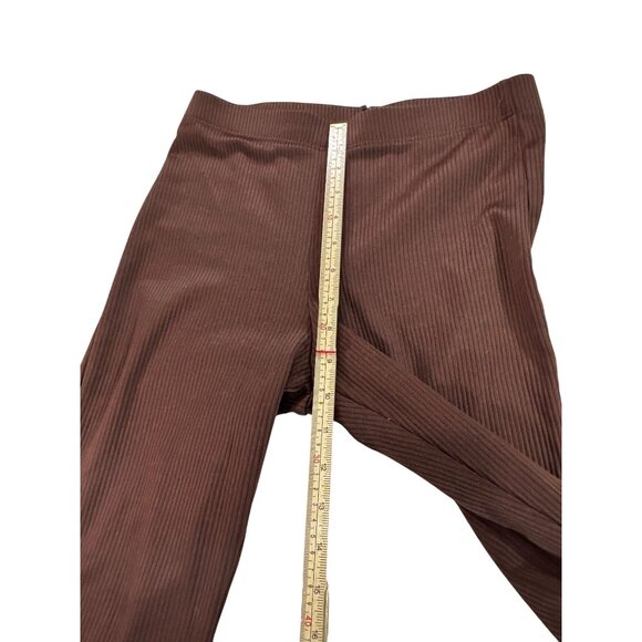 H&M Womens Ribbed Flare Pants Brown M Polyester & Elastane - Picture 10 of 11